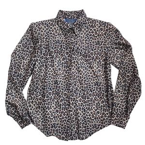 Willow Ridge Vintage Leopard Print Long Sleeve  Button Down Blouse size small